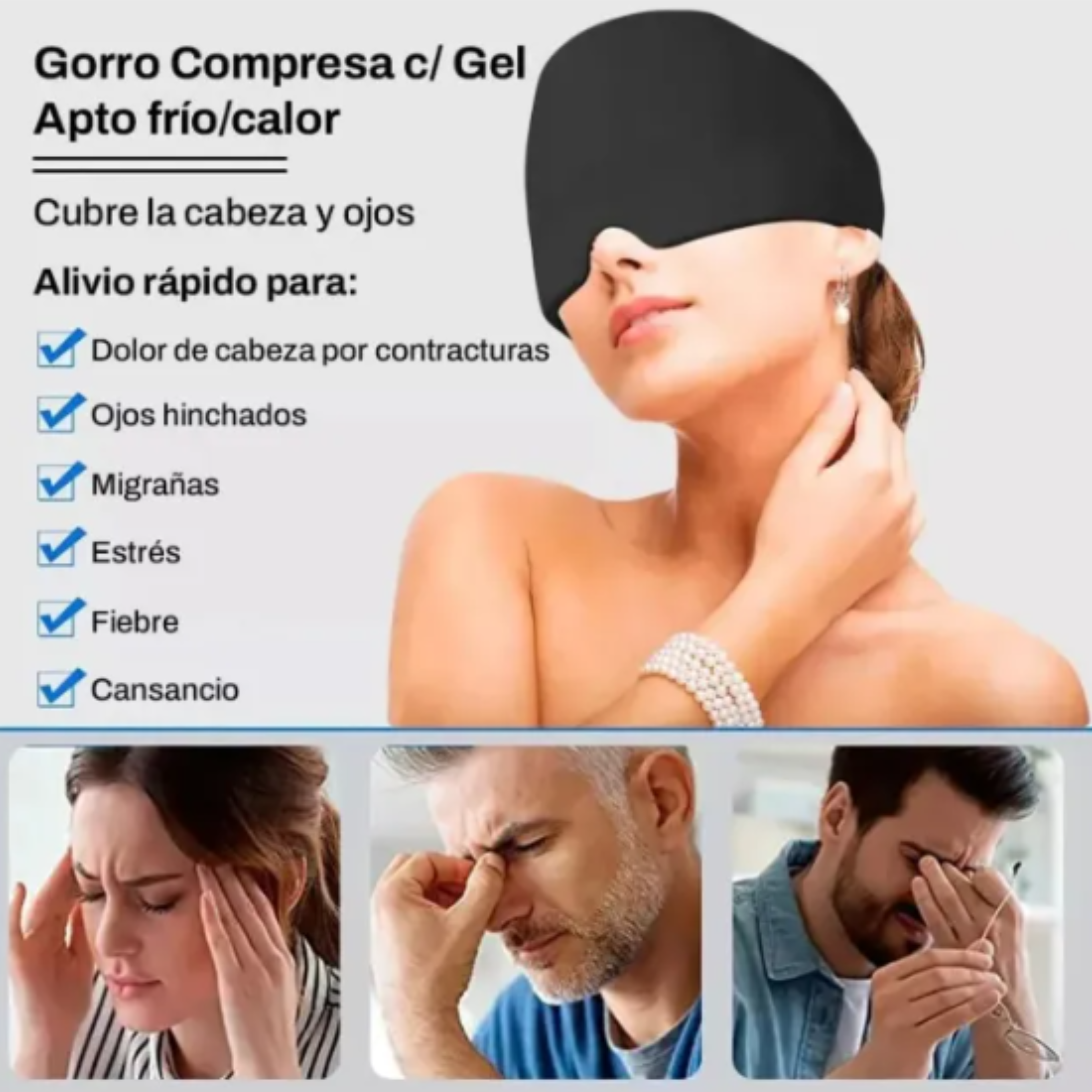 Gorro Terapéutico Para Migrañas Con Gel Frio/Calor